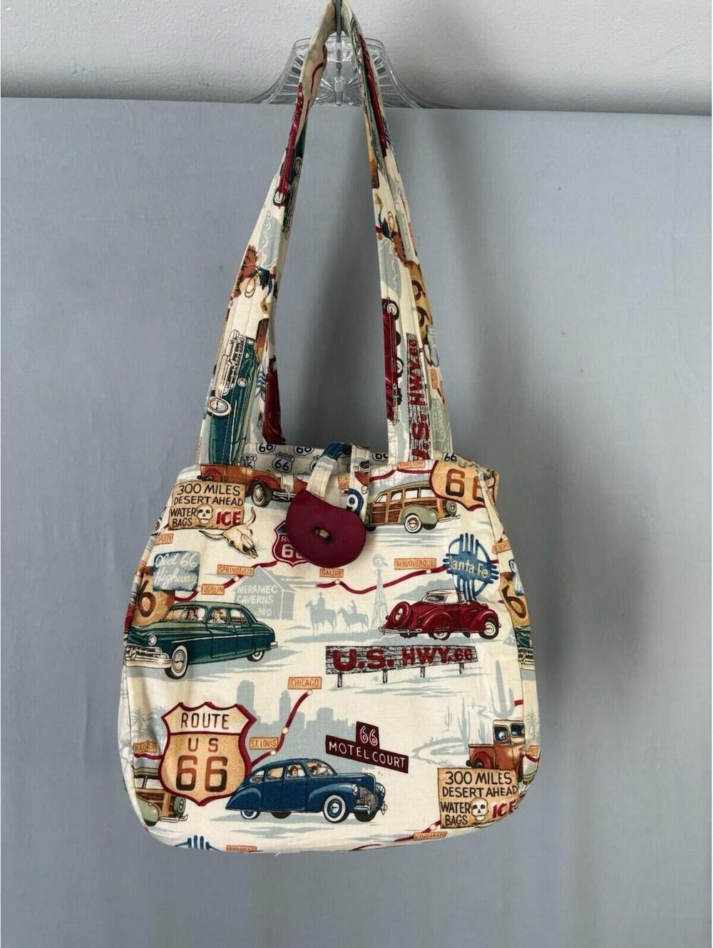 Handmade Route 66 Tote Bag Retro Vintage Car Americana Travel Shoulder Purse - Picture 2 of 9